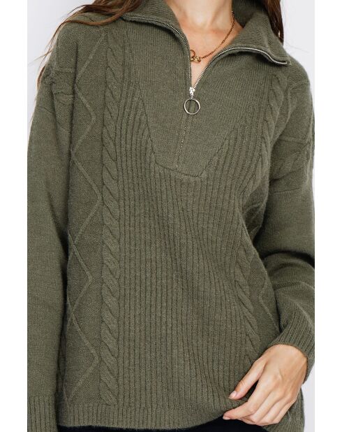Pull poncho Mary col montant tricotage fantaisie à manche longues kaki