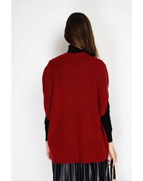 Pull poncho col V tricotage fantaisie en cachemire Harris bordeaux