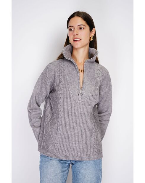 Pull poncho Mary col montant tricotage fantaisie à manche longues flanelle