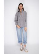 Maglione poncho Mary a collo alto lavorato a maglia fantasia in flanella a maniche lunghe