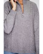 Maglione poncho Mary a collo alto lavorato a maglia fantasia in flanella a maniche lunghe