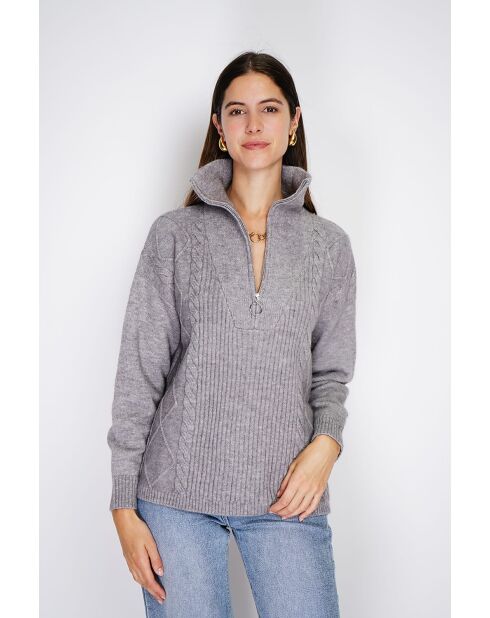 Pull poncho Mary col montant tricotage fantaisie à manche longues flanelle