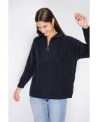 Maglione poncho Mary a collo alto fantasia lavorato a maglia nera a manica lunga