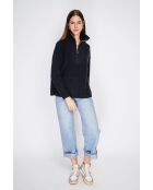 Maglione poncho Mary a collo alto fantasia lavorato a maglia nera a manica lunga