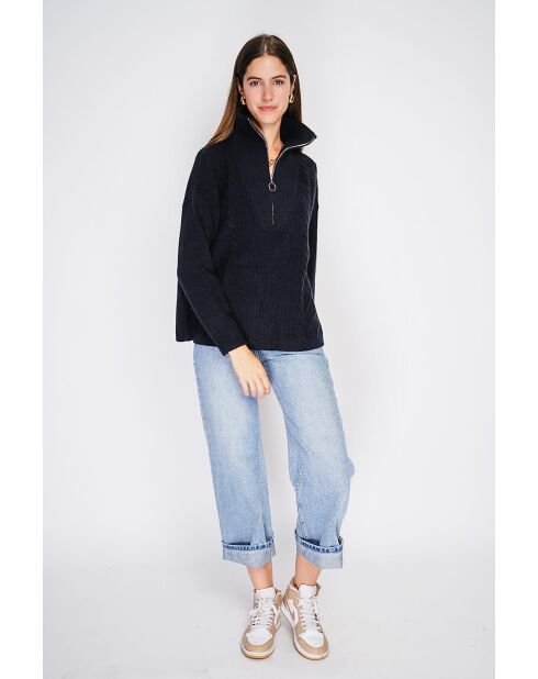 Pull poncho Mary col montant tricotage fantaisie à manche longues noir