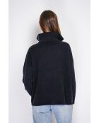 Maglione poncho Mary a collo alto fantasia lavorato a maglia nera a manica lunga