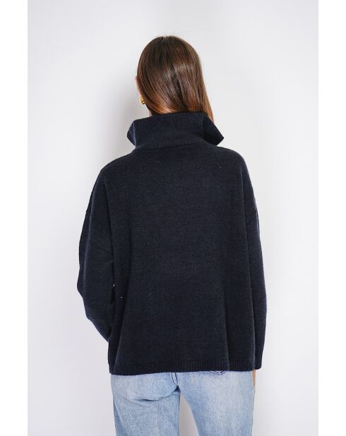Pull poncho Mary col montant tricotage fantaisie à manche longues noir