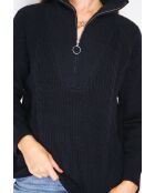 Maglione poncho Mary a collo alto fantasia lavorato a maglia nera a manica lunga