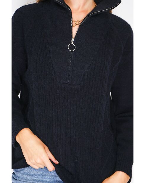 Pull poncho Mary col montant tricotage fantaisie à manche longues noir