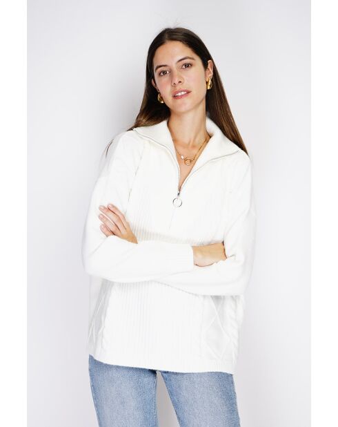 Pull poncho Mary col montant tricotage fantaisie à manche longues naturel