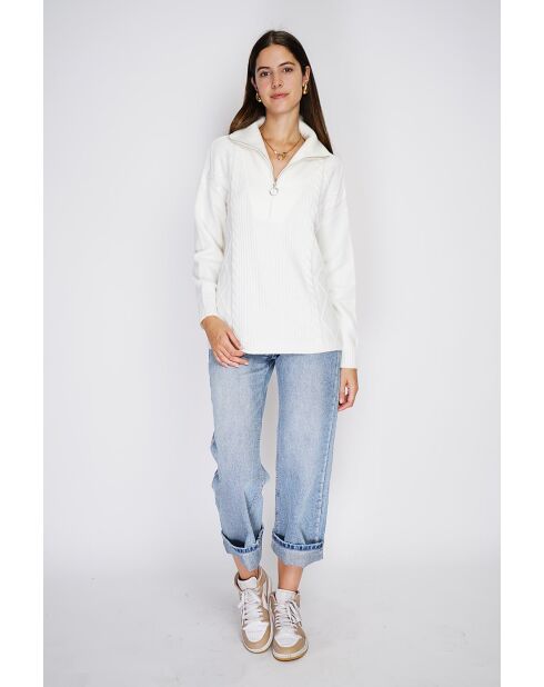 Pull poncho Mary col montant tricotage fantaisie à manche longues naturel