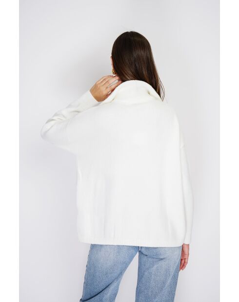 Pull poncho Mary col montant tricotage fantaisie à manche longues naturel