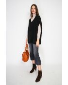 Maglione poncho con scollo a V lavorato a maglia fantasia in cashmere nero Harris
