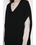 Maglione poncho con scollo a V lavorato a maglia fantasia in cashmere nero Harris