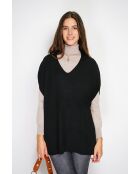 Maglione poncho con scollo a V lavorato a maglia fantasia in cashmere nero Harris