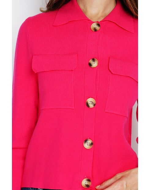 Haley - Fancy vest met knopen, fuschia, klepzakken met lange mouwen