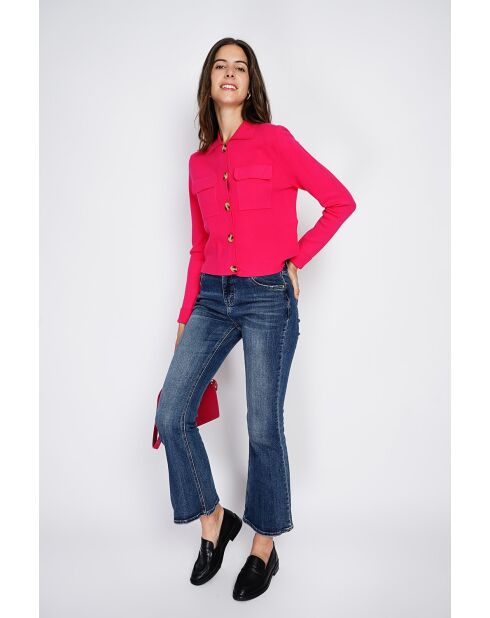 Haley - Fancy vest met knopen, fuschia, klepzakken met lange mouwen