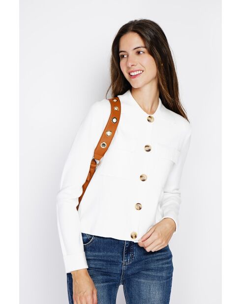 Haley schicke Weste mit Knöpfen, natürliche Langarm-Pattentaschen