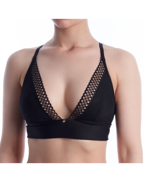 Schwarzer Bralette-BH mit Ösen und Spitze 50540428
