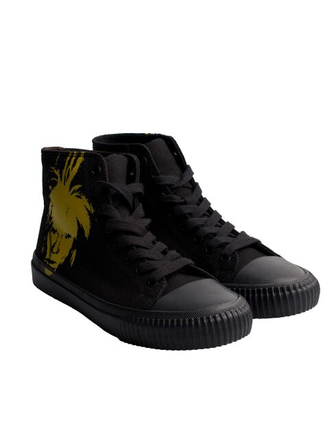 R4134 zwarte en gele hoge sneakers