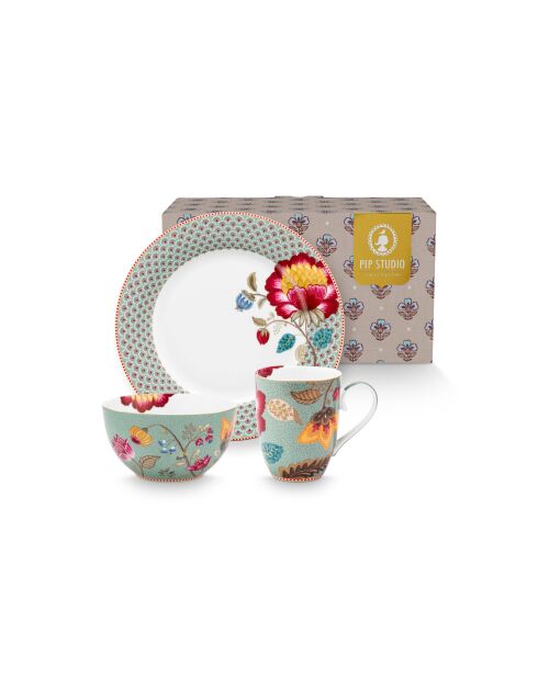 Ensemble de 3 pièces pour petit-déjeuner Blooming Tales Fantasy bleu