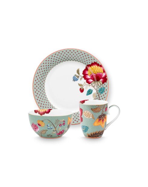 Ensemble de 3 pièces pour petit-déjeuner Blooming Tales Fantasy bleu
