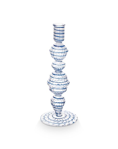 Bougeoir en verre HC40 Swirl M bleu - 22 cm