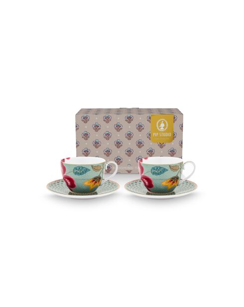 Ensemble de 2 tasses et soucoupes Blooming Tales Fantasy bleu