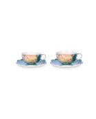 Set de té de flores reales multicolores con 2 tazas y platillos