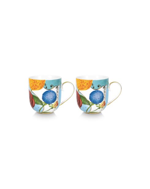 Lot de 2 petites tasses à motifs de fleurs royales bleu