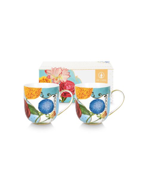 Lot de 2 petites tasses à motifs de fleurs royales bleu