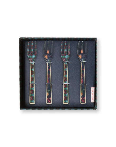 Coffret de 4 fourchettes Berry Blues bleu/doré- 14,5 cm