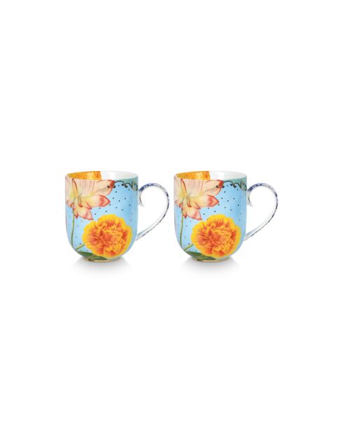 Lot de 2 grandes tasses à motifs de fleurs royales multicolore