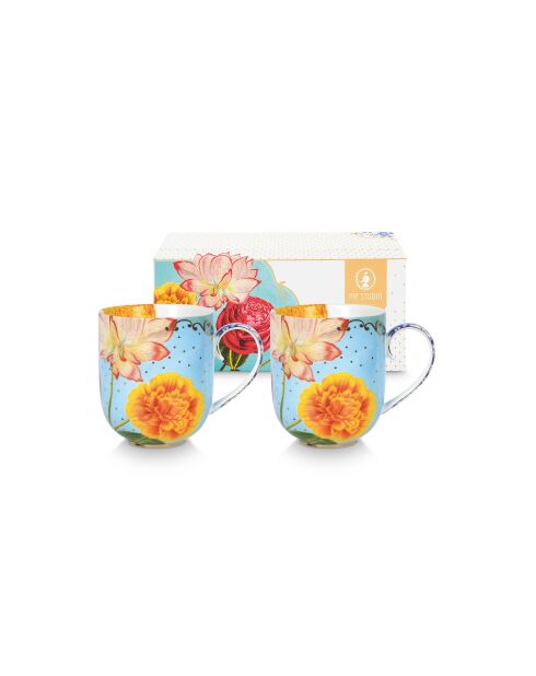 Lot de 2 grandes tasses à motifs de fleurs royales multicolore