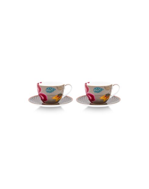 Ensemble de 2 tasses et soucoupes Blooming Tales Fantasy kaki