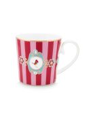 Teiera con medaglione Lovers Bird a righe rosse/rosa