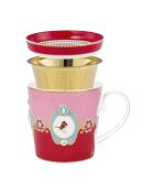 Teiera con medaglione Lovers Birds rosso/rosa