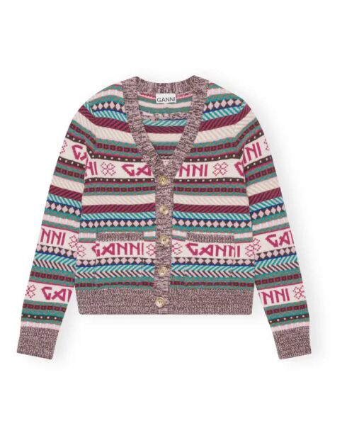 Cremefarbener Wollcardigan Mix Logo
