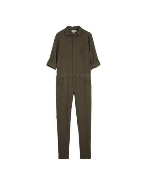 Khakifarbener Jumpsuit aus Baumwollgaze