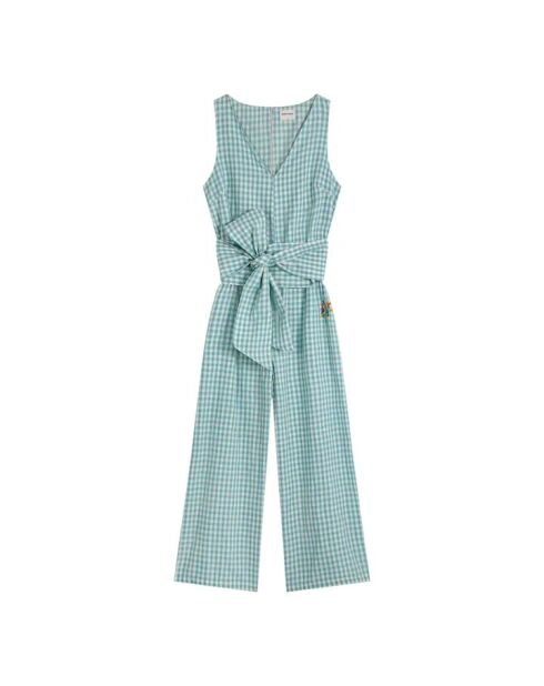 Türkisblauer Gingham-Overall mit Gürtel