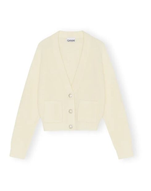 Einfarbiger cremefarbener Cardigan