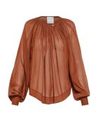 Boheemse blouse van katoen en zijde in chocolade met sluier