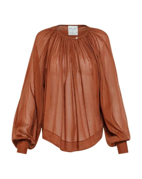 Boheemse blouse van katoen en zijde in chocolade met sluier