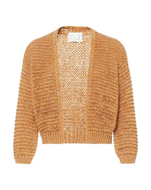 Camel Fettuccia Strickjacke mit Zopfmuster