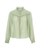 Blusa in chiffon di seta e cotone grigio-verde
