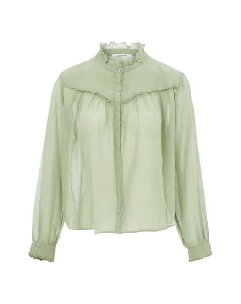 Graugrüne Chiffonbluse aus Seide und Baumwolle
