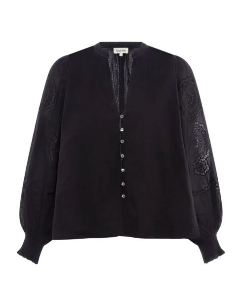 Julia schwarze bestickte Bluse aus Biobaumwolle