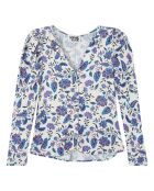 Camicia blu a maniche lunghe a fiori