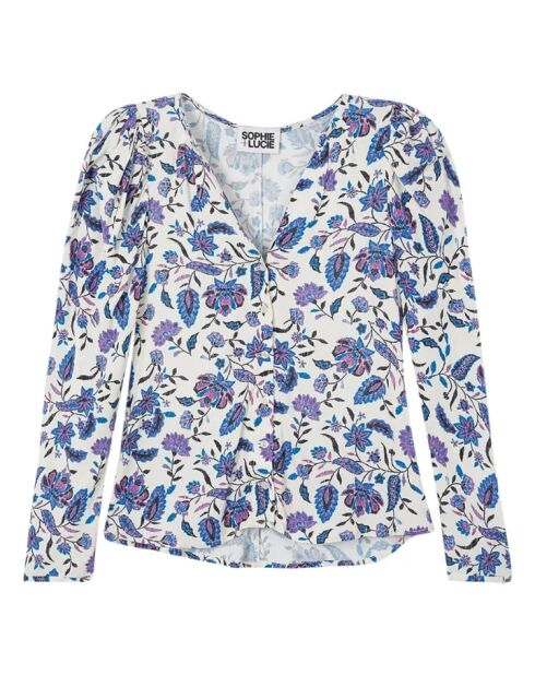 Blaues Langarmhemd mit Blumenmuster