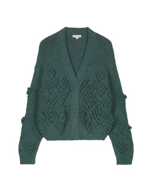 Blauer Cardigan aus Merinowolle und Sirika aus Mohair